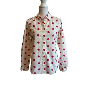 BODEN Classic Ivory & Hot Pink Polka Dot Long Sleeve Button Front Shirt Sz 4 EUC
